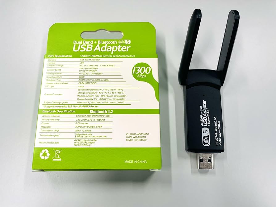 Amazon.com: USB WiFi 藍牙轉接器,1300Mbps 雙頻2.4/5Ghz 無線網路外接